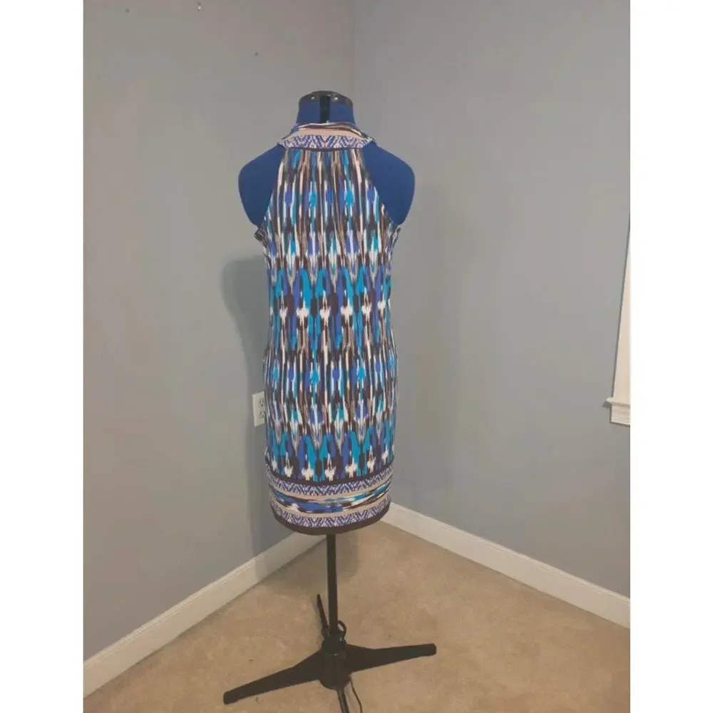 NWOT Michael Kors Blue, Brown & White Printed Midi Dress S / US 4-6